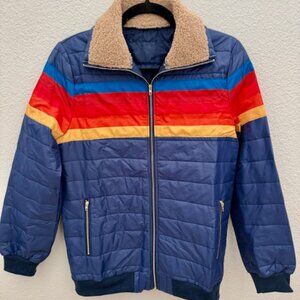 Women's 5 Stripe Rainbow Print Puffer Aviator Zipper Jacket